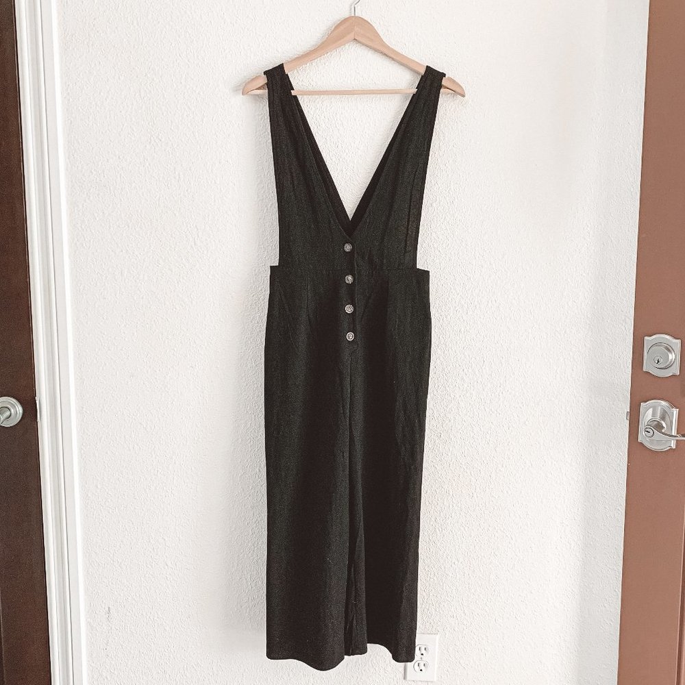 Sienna Sky Black Button-Front Wide-Leg Jumpsuit